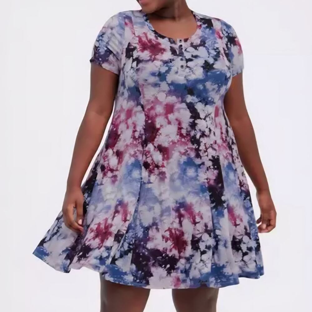 Torrid Mini Super Soft Tie Dye Henley Dress Fit & Flare Plus Size 2x POCKETS